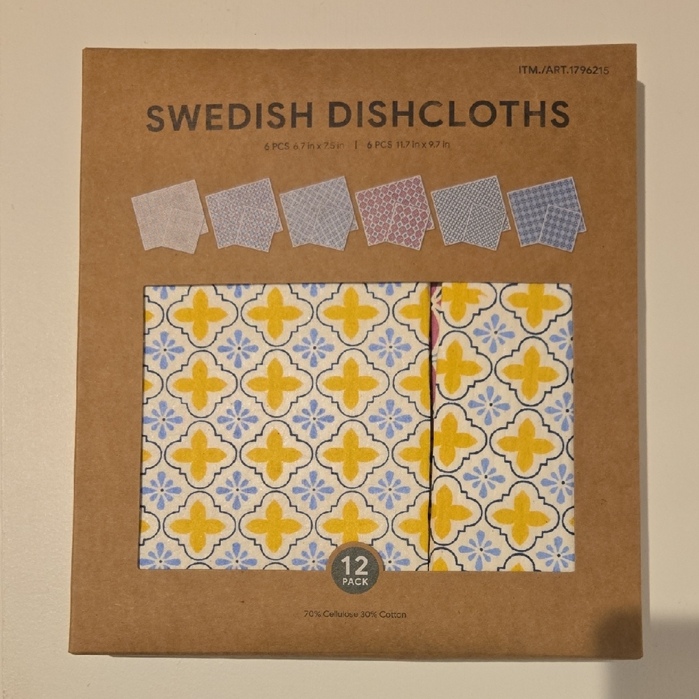 Swedish Dishcloths Floral Yellow and Blue Dishcloths 12 Pack OEKO TEX NEW in box